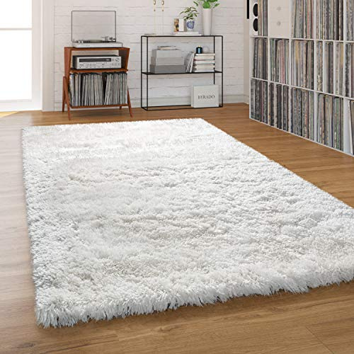 Paco Home Hochflor Teppich Wohnzimmer Shaggy Pastell Einfarbig Weich Flauschig Langflor, Grösse:140x200 cm, Farbe:Creme