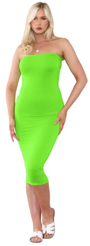 Hamishkane Señoras Boob Tube Plain Bandeau Strapless Stretch Pencil largo Bodycon Midi Vestido