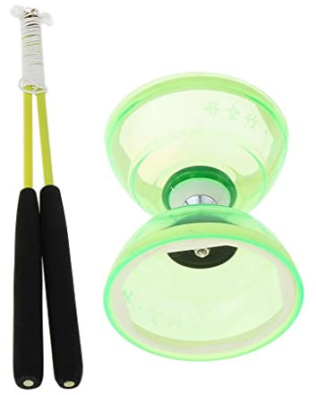 Hellery Jeu de Jouets de Jonglerie Chinois à Triple Roulement Diabolo avec Ficelle de Bâtons 13 Cm, Vert