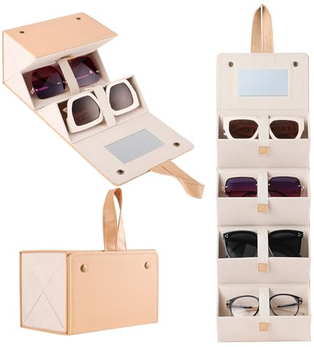 Muf Reise-Sonnenbrillen-Organizer mit 4/5 Fächern, Sonnenbrillenetui, Sonnenbrillenhalter, Sonnenbrillenaufbewahrung, geeignet für übergroße Sonnenbrillen.