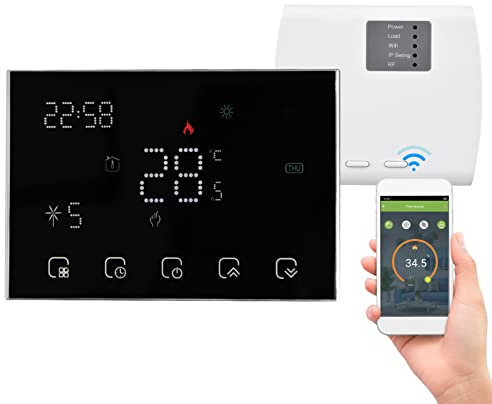 Matybobe WLAN Thermostat Fussbodenheizung, Digitaler Thermostat Raumtemperaturregler mit LED-Touchscreen für Home Market Factory School Office Hotel Gasboiler-Heizung Schwarz