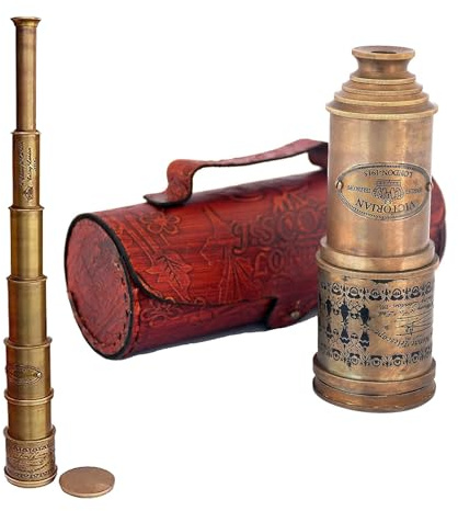 Messing Teleskop Antikes Teleskop 1915 London Messing Maritim Vintage Nautisch Spyglass Montiert Pirat mit Lederbox, Monokular Nautisches Dekor für Geschenke, Reisende