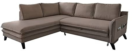MIUFORM Charming Charlie L | 6 Sitzer Ecksofa | L-Form Links | 234 x 200 x 90cm Couch | Klappsofa mit Schlaffunktion | Schlafsofa klappbar (Taupe)
