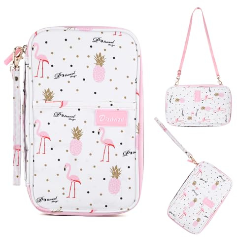 Dizdvizd Reisepass Schutzhülle für Damen, Reisepass Tasche mit RFID Blockier Ausweistasche Dokumententasche Organizer für Reisen -Flamingo