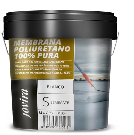 JOVIRA PINTURAS Pintura Membrana,100% Poliuretano al Agua. Especial para suelos, terrazas y cubiertas (15 Litros, Blanco) I-27B