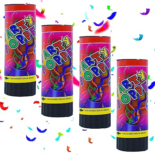 4Pcs Multi Coloured Confetti Cannons - Biodegradable Confetti Shooters for Wedding, Birthday, Christmas & Baby Shower Parties