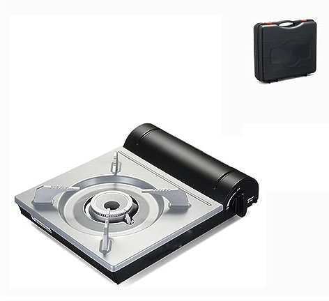 NOWLIN Réchaud à gaz, réchaud de comptoir au Butane, brûleur de comptoir Portable, allumage électronique, avec Pare-Brise/étui de Transport, adapté pour la Maison, Le Camping, Le Pique-Nique (Black)