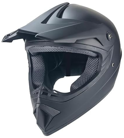 Kinder Crosshelm AHP – Motorradhelm für Kinder und Jugendliche, ABS-Schale, robuster Kinderhelm für Downhill, Quad und Motocross, Schwarz Uni, Größe M, 55 – 56 cm