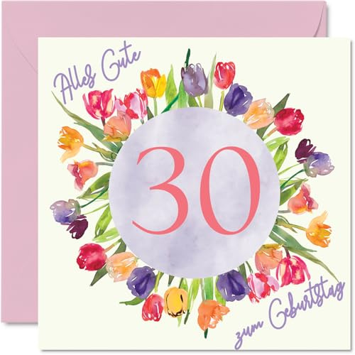 Stuff4 30. Geburtstagskarte für Frauen, Aquarell Tulpen Blumen Strauß