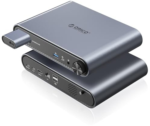 Docking Station ORICO 10-in-1 USB-C con custodia SSD M.2 NVMe/SATA, USB 3.2 10Gbps, HDMI 4K@60Hz, PD 100W, RJ45 Ethernet, audio 3,5mm - Per MacBook Pro/Air (PTM1)