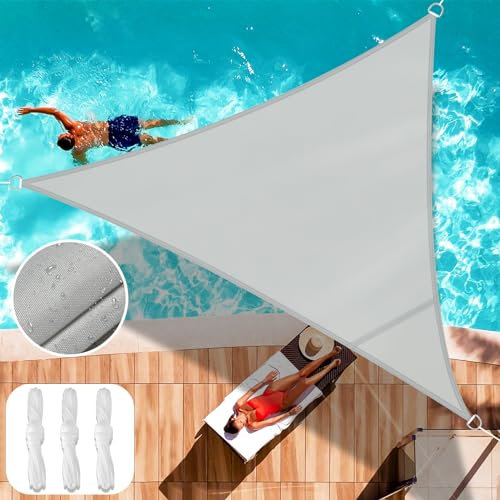 Tenda a Vela Ombreggiante Impermeabile 3x3x3 m Triangolare, Protezione Raggi UV 95% Tenda da Sole Poliestere Antistrappo Con 3 Corde Fisse per Giardino, Balcone, Piscinae, Terrazza, Grigio