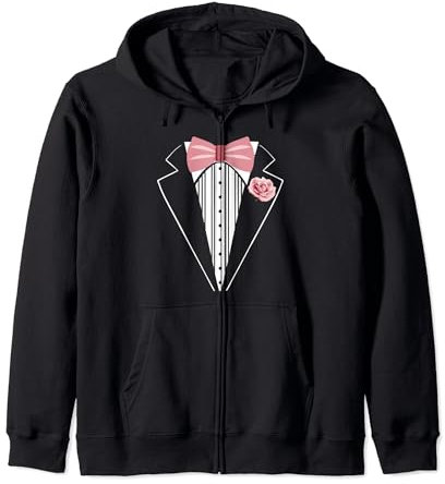 Lustiges Smoking-Kostüm für Kinder und Erwachsene, rosa Ansteckblume Kapuzenjacke