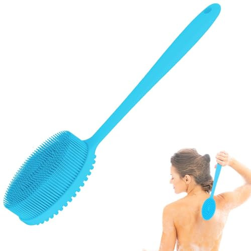 MateeyLife Limpiador corporal de silicona, limpiador de espalda de silicona para ducha, cepillo corporal de baño con mango largo, esponja de lufa de silicona, limpiador de gel corporal, cepillo de