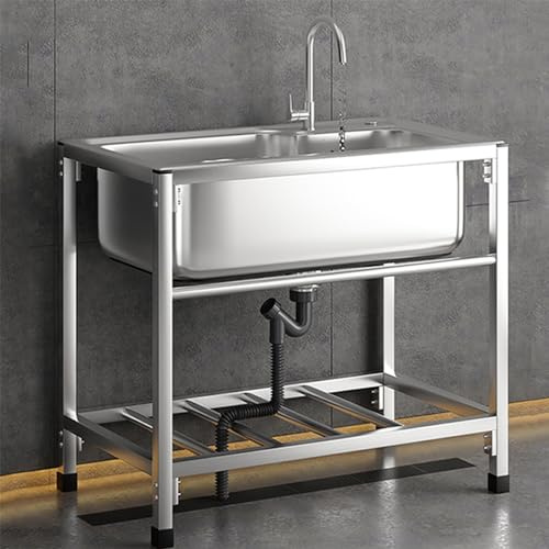 Lavello autoportante,Lavello in Acciaio Inox con Rubinetto Lavandino Commerciale 68x44x75cm Lavandino Camper per Cucina Ristorante Caffè Garage Interno Esterno