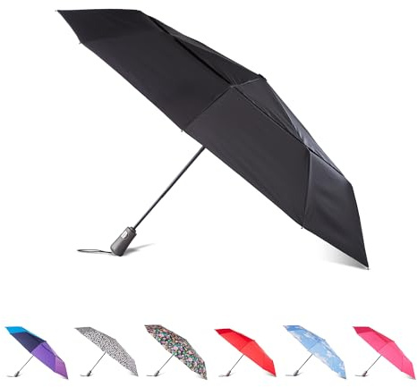 totes Men's and Women's Ultimate Protection Folding Umbrella with Auto Open Close Windproof Sun Protection, BLACK, 43 Canopy, Clear Bubble Umbrella