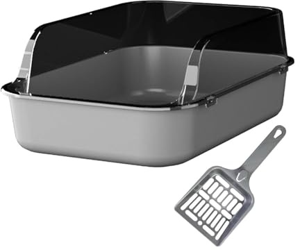 Baoblaze Cat Litter Box Semi Closed Bedpan High Sided Portable Kitten Toilet Cat Toilet Sandbox Lowered Front for Young Cat Senior Cat, gray