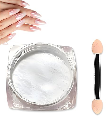 Chrome Nail Powder, White Pearl Chrome Powder For UV Gel Nails | High Gloss Mirror Effect, Non-Toxic Fine Smooth Powder, For UV Gel Acrylic Nails, With Applicator Brush Included