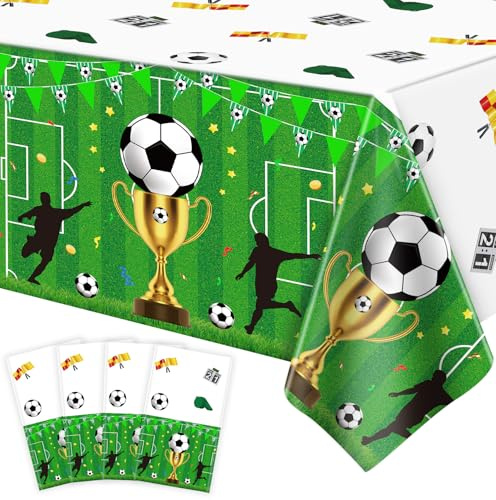 Lot de 4 nappes jetables, imperméables, pour l'intérieur ou l'extérieur, anniversaire, compétition, buffet, décoration de table de football, 130 x 220 cm