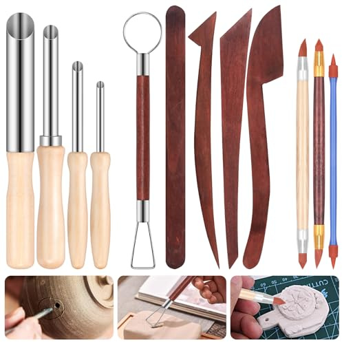 Glarks Kit di 12 strumenti per modellare l'argilla, include 4 stampi circolari per fori per argilla, 5 stili di strumenti per modellare l'argilla, 3 stili a due teste per modellare la argilla, set di