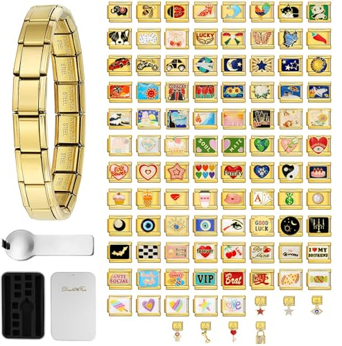 Double Fair Bracelet à maillons italiens personnalisés, choix de 10 parmi 80 styles, acier inoxydable 316L, 9 x 10 mm, motif zodiaque, animal, emojis, drapeaux, étanche, hypoallergénique