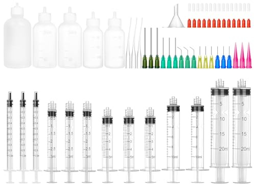 Spruta med trubbig spets, limspruta med 3 storlekar precisionsspetsapplikatorflaska, 18 g trubbig nålspets med lock, limspruta för träbearbetning, liten konst vätska dispenseringsflaska