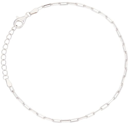 Beebeecraft Rhodiniertes 925 Sterling Silber Armband Mit Büroklammerkette 16cm Flach Oval Verstellbar Für Schmuck Weihnachts Und Geburtstagsgeschenk