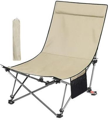 perfk Campingstuhl, Klappstuhl, verstellbar, einfacher Strandstuhl, Loungesessel für Sport, Picknick, Konzert, Büro, Rucksackreisen, Khaki