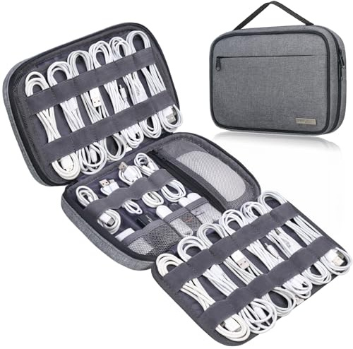 Lacdo Cord Organizer Travel, Cable Organizer Bag Case, Portable Electronics Organizer Travel Case, 6-Lagers Laddningssladdar med Stor Kapacitet, Förvaringsorganisatör för Kablar, SD-Kort, Grå