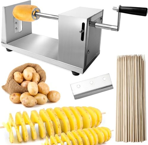 WIYETY Coupe-légumes en spirale en acier inoxydable : coupe-pommes de terre, avec 50 bâtons de bambou de 25 cm de long, coupe-pommes de terre, trancheuse multifonction pour pommes de terre