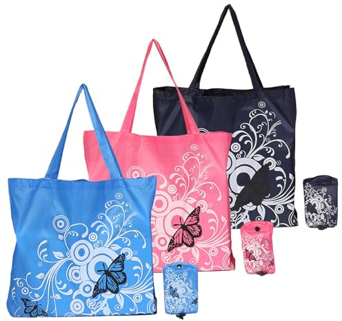 3 Stücke Einkaufstasche Faltbar Groß, Wiederverwendbare Einkauftasche, leichte Handtasche Schnelltrocknend Reißfest, Mehrwegtasche Umweltfreundlich, Waschbare Einkaufstten für Den Täglichen Einkauf