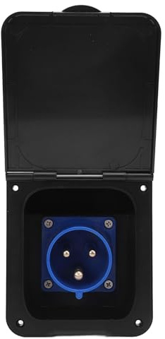 Mains Flush Fit Socket, 3 Pin 32A Mains Plug Outlet Splashproof Hook Up Inlet Socket with Cover, Power Plug for Caravans Motorhomes Trailers (Black)