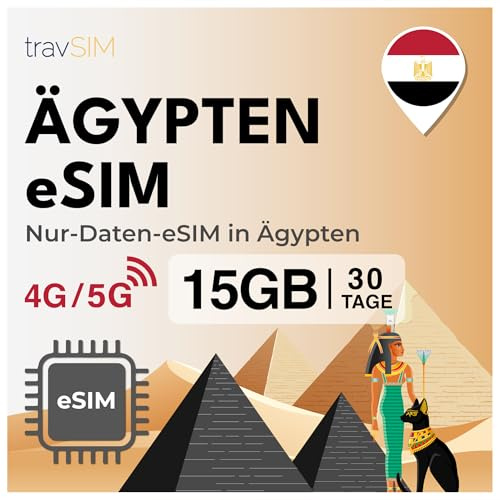 travSIM Ägypten eSIM | 15GB Mobile Daten | Hotspot verfügbar | Plan auf eSIM für Ägypten ist 30 Tage lang gültig