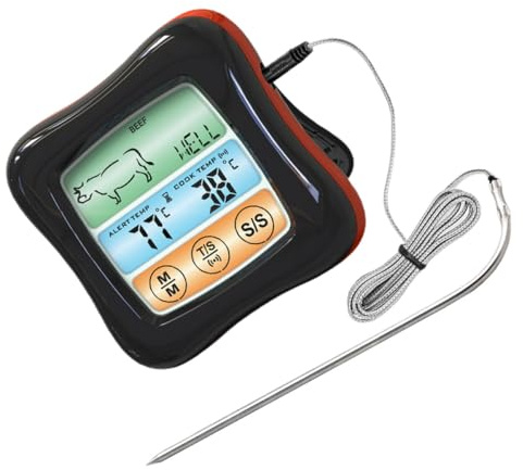 UTHCLO Termometro Digitale per Carne e Barbecue Display Touch, Timer, Rilevazione Precisa 1°c, Acciaio Inox Abs, per Cucina e Griglia