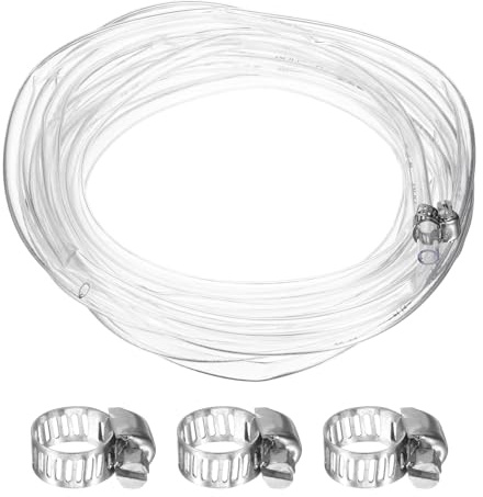 sourcing map PVC Clear Vinyl Tubing, 0.24 ID. 0.31 OD. 16.4 ft Length PVC Tube, Drain Hose, Water Pump Hose, Irrigation Pipe, Plastic Tube with Clamps for Water Oil Transfer, Transparent