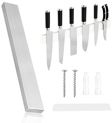 Euablfo Portacuchillas Magnético 30cm, Barra Magnetica para Cuchillos con Autoadhesivo, Acero Inoxidable Cuchillero Magnetico, para Cuchillos Cocina, Espátulas,Tijeras, Potente Imán Cuchillos