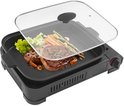Réchaud à gaz 2,1 kW noir portable avec cartouche de gaz avec poignée pour camping-car, pique-nique et cuisine en plein air