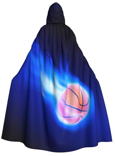 Blue Fire Basketball Ball print Unisex Medieval Viking Hooded Cape Cloak for Halloween Cosplay, Christmas Party Costume Outfits