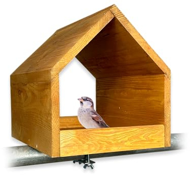 GARTENETAGE Balkon-Vogelfutterhaus aus massivem Kiefernholz mit Stabiler Balkonhalterung – wetterfestes Futterhaus für Wildvögel, Meisen & Rotkehlchen – dekorativ, nachhaltig, leicht zu reinigen