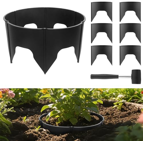 Anothera 48 Pieces Planting Grow Rings, Diameter Range 8.2-15.7 Inches, Interlocking Garden Plant Rings, Black Garden Rings for Plant Support and Soil Moisture Retention