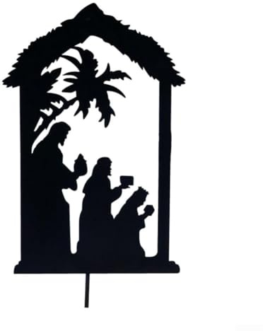 Metal Nativity Shadow Stakes for Yard Sign Outdoor Lawn Decoration Featuring Seasonal Silhouette Scene (A)