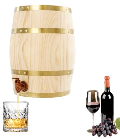 Armanyya Botte di legno da 10 litri, botte per vino con rubinetto, contenitore per vino, portata 30 kg per la conservazione di whisky, tequila, vino, birra, ecc. - LxA 26 x 33 cm