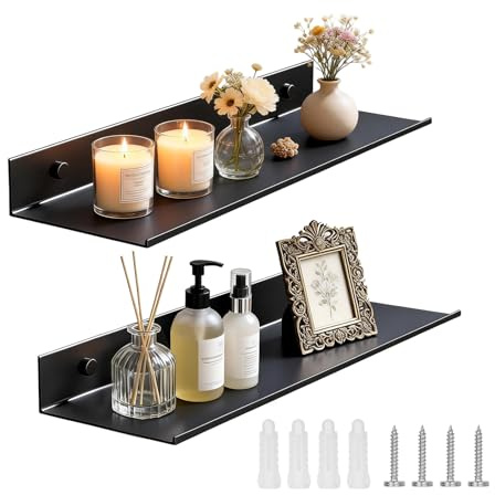 Aevorant Set di 2 Mensole da Muro Nere 40 cm, Mensola a Sospensione Metallo, Mensola come Floating Shelf per Bagno, Cucina & Ufficio