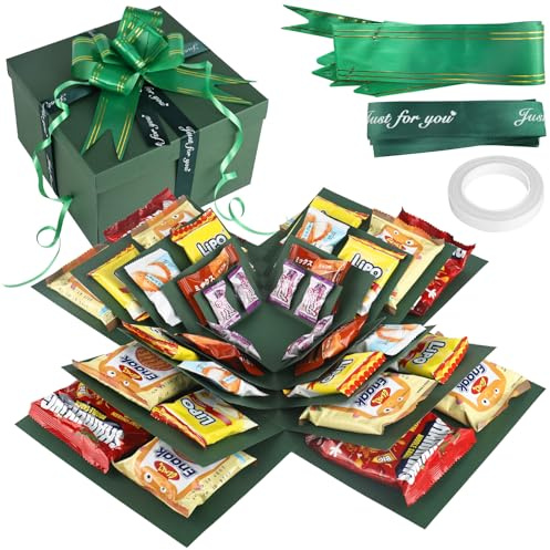 Überraschung Box, 5-lagige Kreative Geschenkbox Explosionsbox mit Band, DIY Handgemachte Überraschung Box, Schwarz Geschenkbox Überraschungsbox für Valentinstagsgeschenke, Geburtstag (Grün)