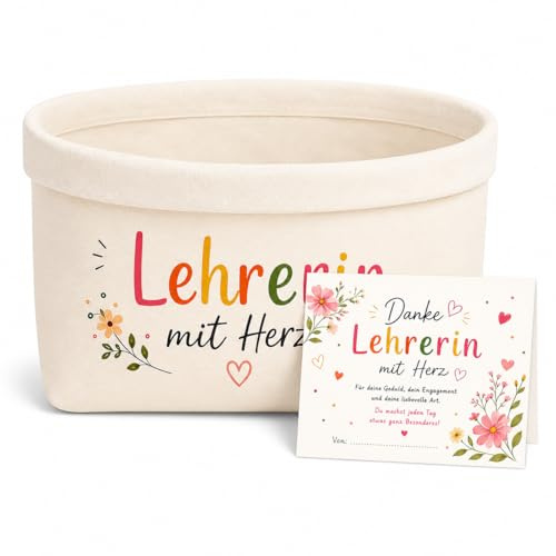 PIujsym Abschiedsgeschenk Lehrerin Kreatives Aufbewahrungskorb, Schönes Lehrerin Geschenk Zum Befüllen, Praktische Geschenke Für Lehrerinnen Und Dankeschön Set Mit Grußkarte