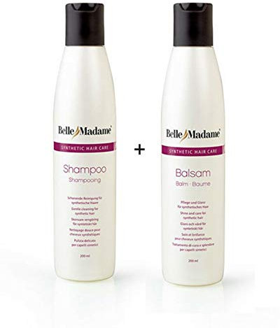 Belle, Kit di shampoo + balsamo per parrucche e capelli sintetici, 200ml
