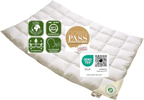 Vitaschlaf® Bio-Luxe-KBA TESTSIEGER W3 - Sommer Organic 100% GÄNSE Daunendecke Deutsche Qualität Downpass (135 x 200 cm)
