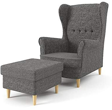Sofini Ohrensessel Milo mit Hocker! Sessel für Wohnzimmer & Esszimmer! Skandinavisch, Relaxsessel aus Webstoff, Best Sessel! (Lux 06)