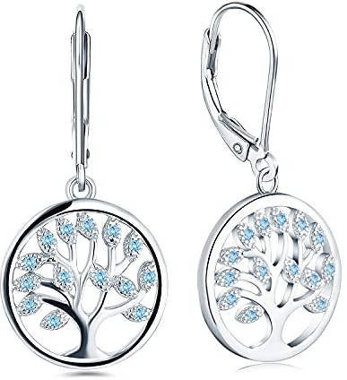 JO WISDOM Damörhängen, 925 sterling silver släktträd av livet droppe dinglande örhängen smycken för kvinnor, 59.99 mm, Kubisk zirkonia, Kubisk zirkonia