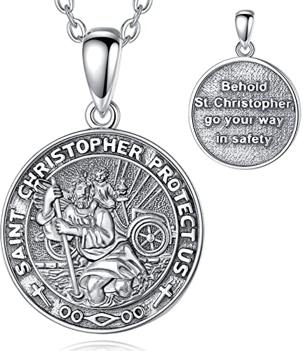 EUDORA Harmony Ball 925 Sterling Silver Archangels Necklace for Women Men, St Christopher Medal St Michael Virgin Mary St Benedict Pendant Original Protection Religion Amulet Jewelry Gift, 22+2