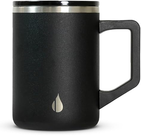 Elemental Insulated Coffee Mug - Triple-Wall Stainless Steel Summit Travel Cup for Hot and Cold Drinks - Thermal Coffee Mug with Lid and Handle for Camping, Office & Travel 470ml - Black